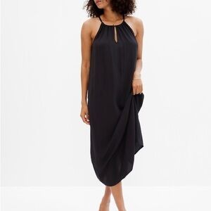GAP Black Asymmetrical Halter Midi Dress Cocktail